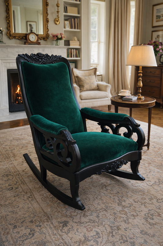 Customizable American Rococo Carved Walnut “Lincoln” Rocker
