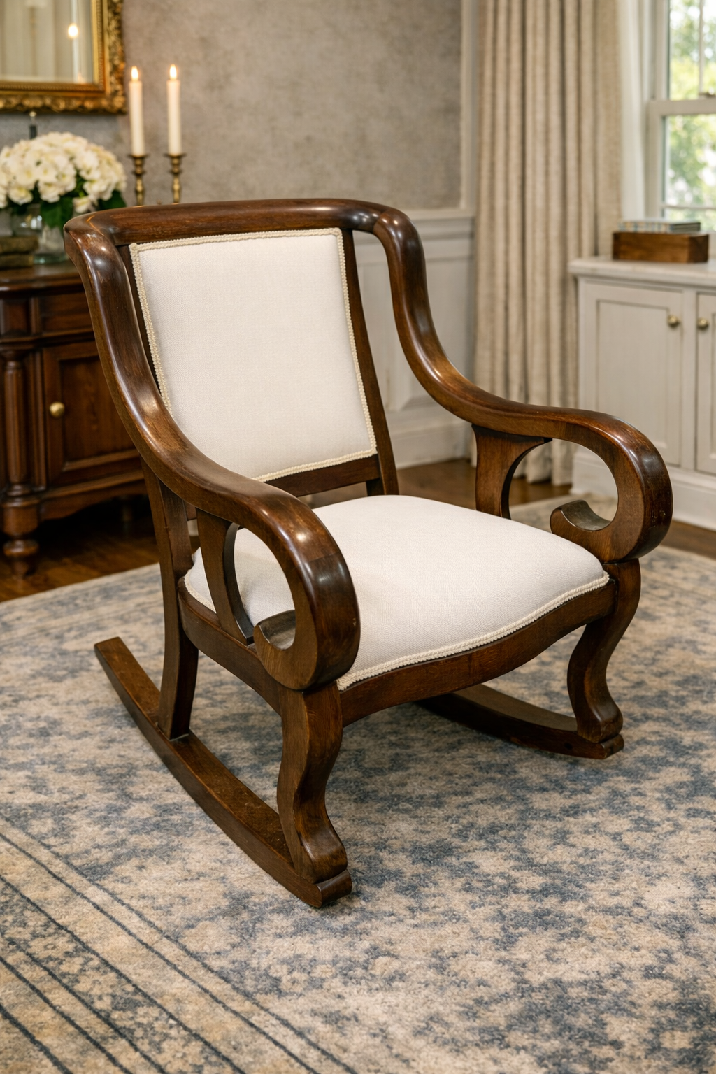 Customizable Antique American Empire Platform Rocking Chair