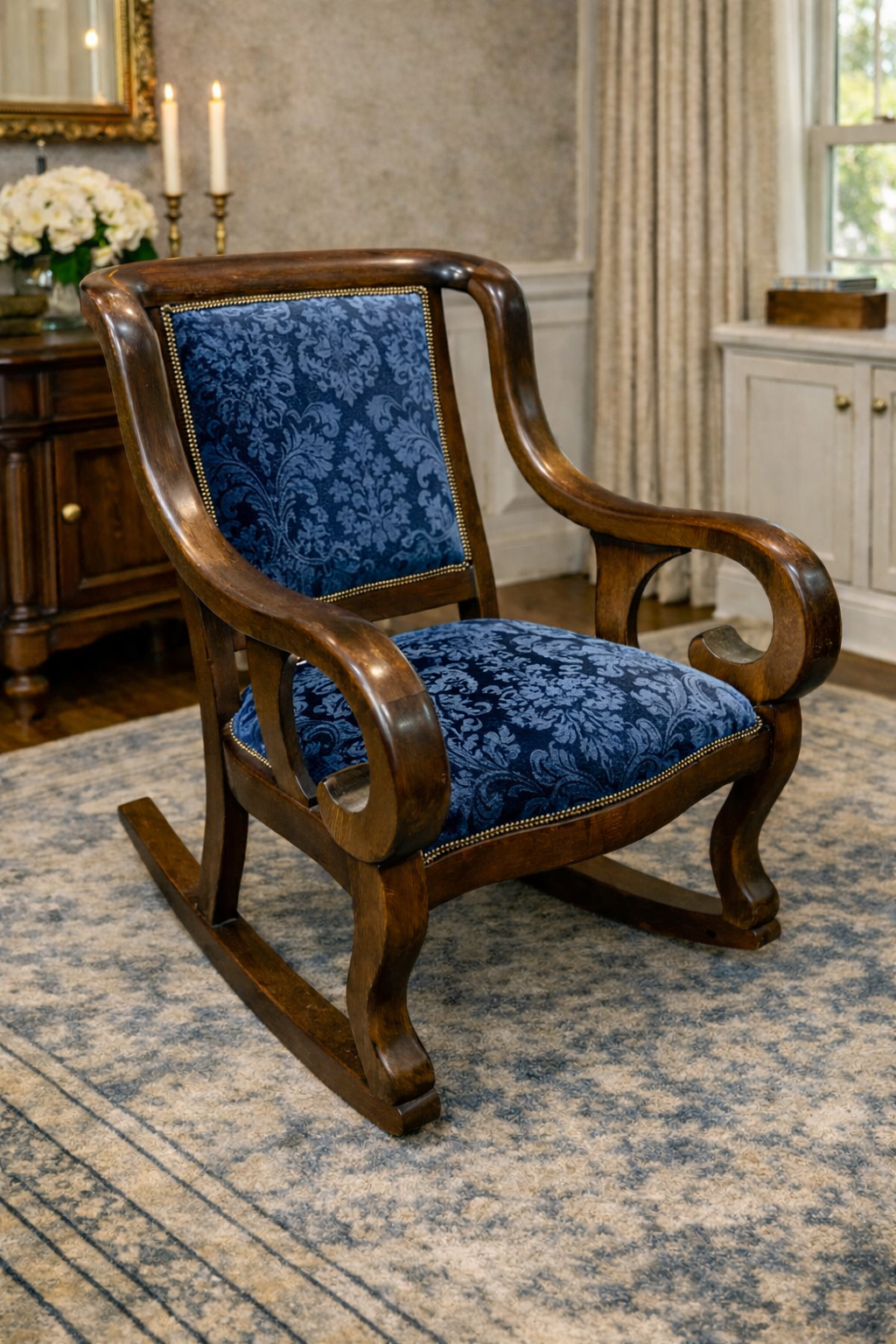 Customizable Antique American Empire Platform Rocking Chair