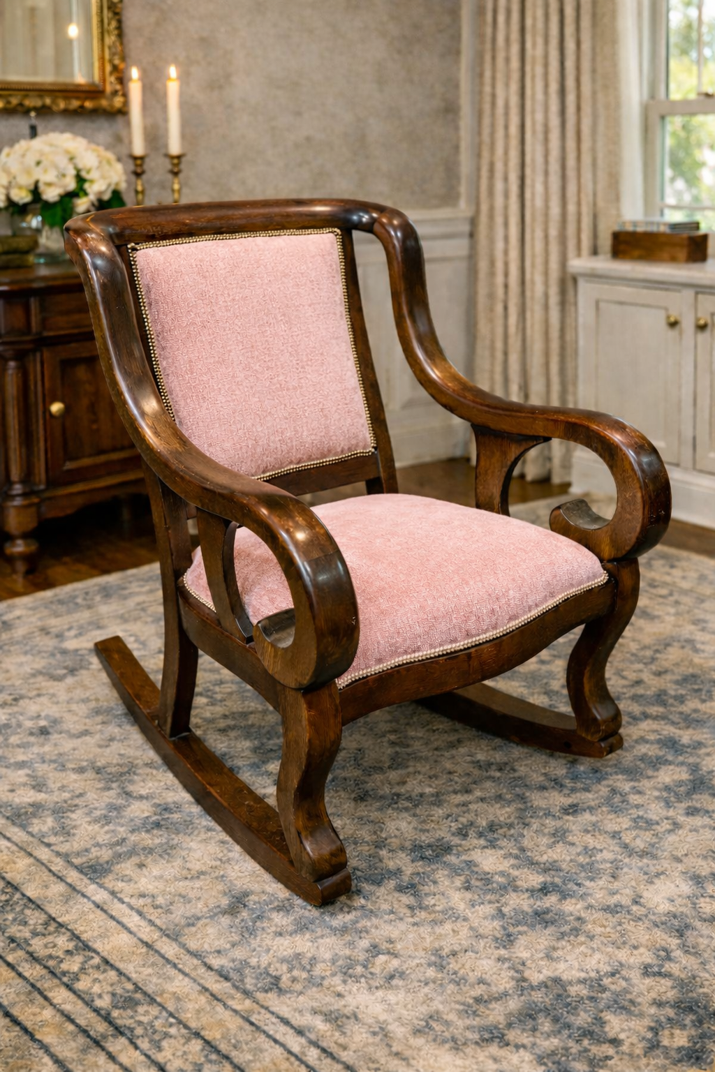 Customizable Antique American Empire Platform Rocking Chair