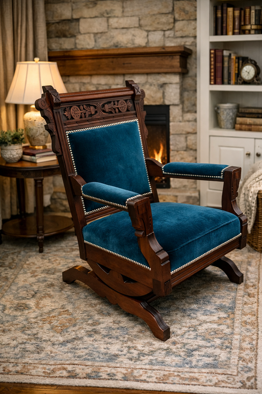 Customizable Antique Eastlake Platform Armchair Rocker