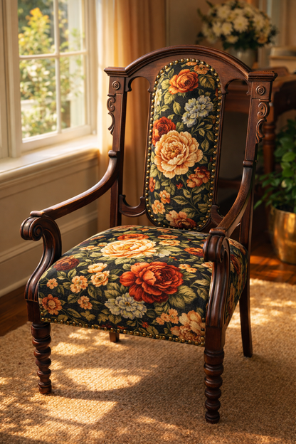Customizable Antique Open-Arm Parlor Chair