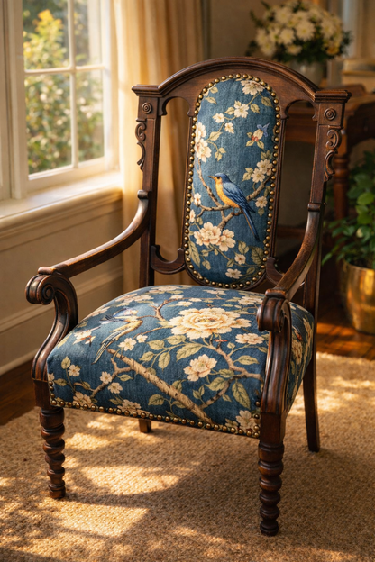 Customizable Antique Open-Arm Parlor Chair