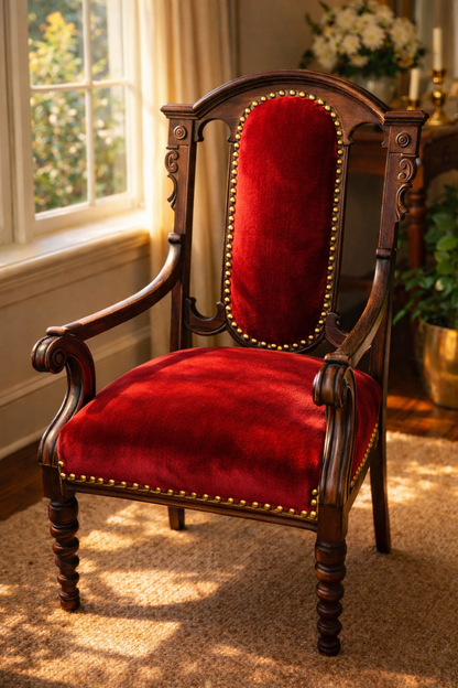 Customizable Antique Open-Arm Parlor Chair