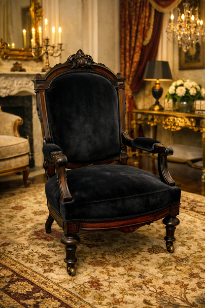 Customizable Antique Victorian High-Back Armchair on Casters