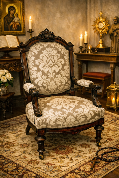 Customizable Antique Victorian High-Back Armchair on Casters