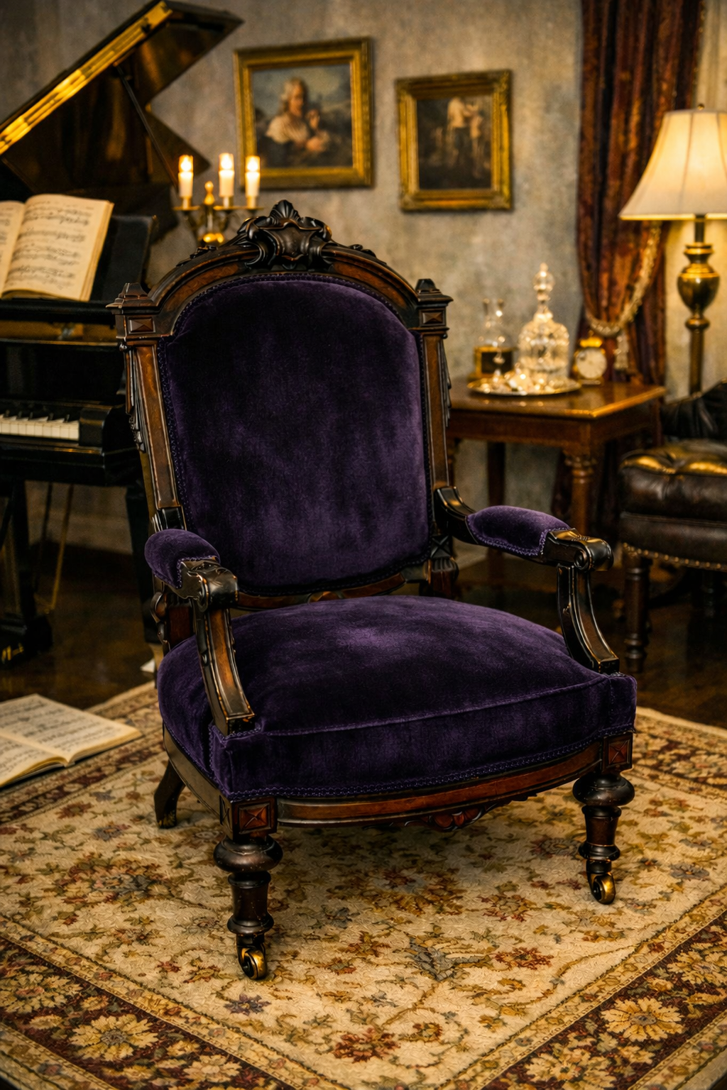 Customizable Antique Victorian High-Back Armchair on Casters