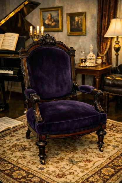 Customizable Antique Victorian High-Back Armchair on Casters