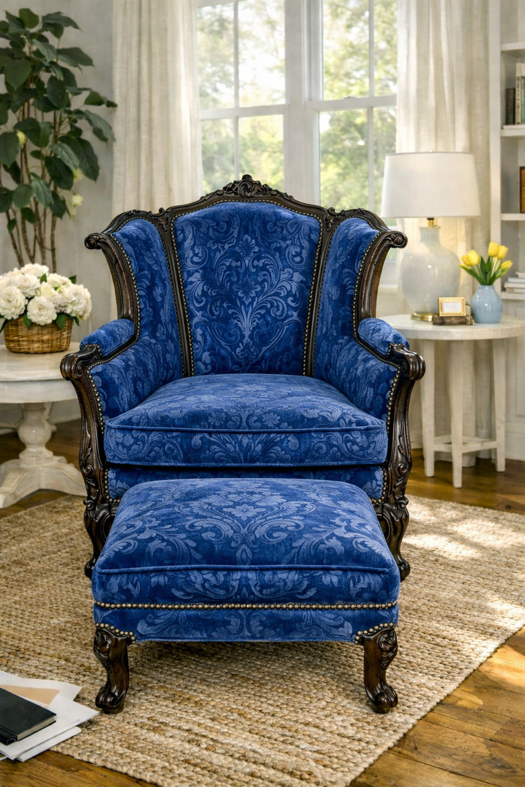 Customizable Louis XV Style Armchair + Ottoman