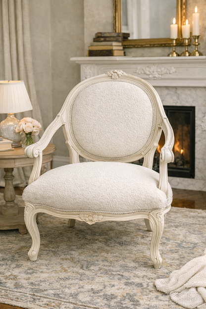 Customizable French Provincial Medallion Back Armchair