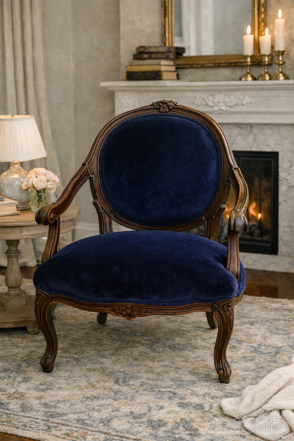 Customizable French Provincial Medallion Back Armchair