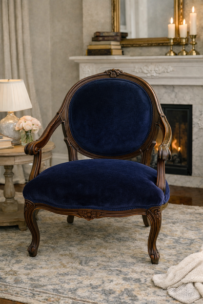 Customizable French Provincial Medallion Back Armchair