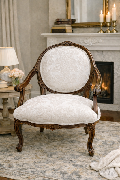 Customizable French Provincial Medallion Back Armchair