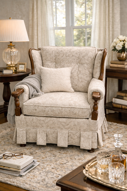 Customizable French Provincial–inspired Wingback Armchair
