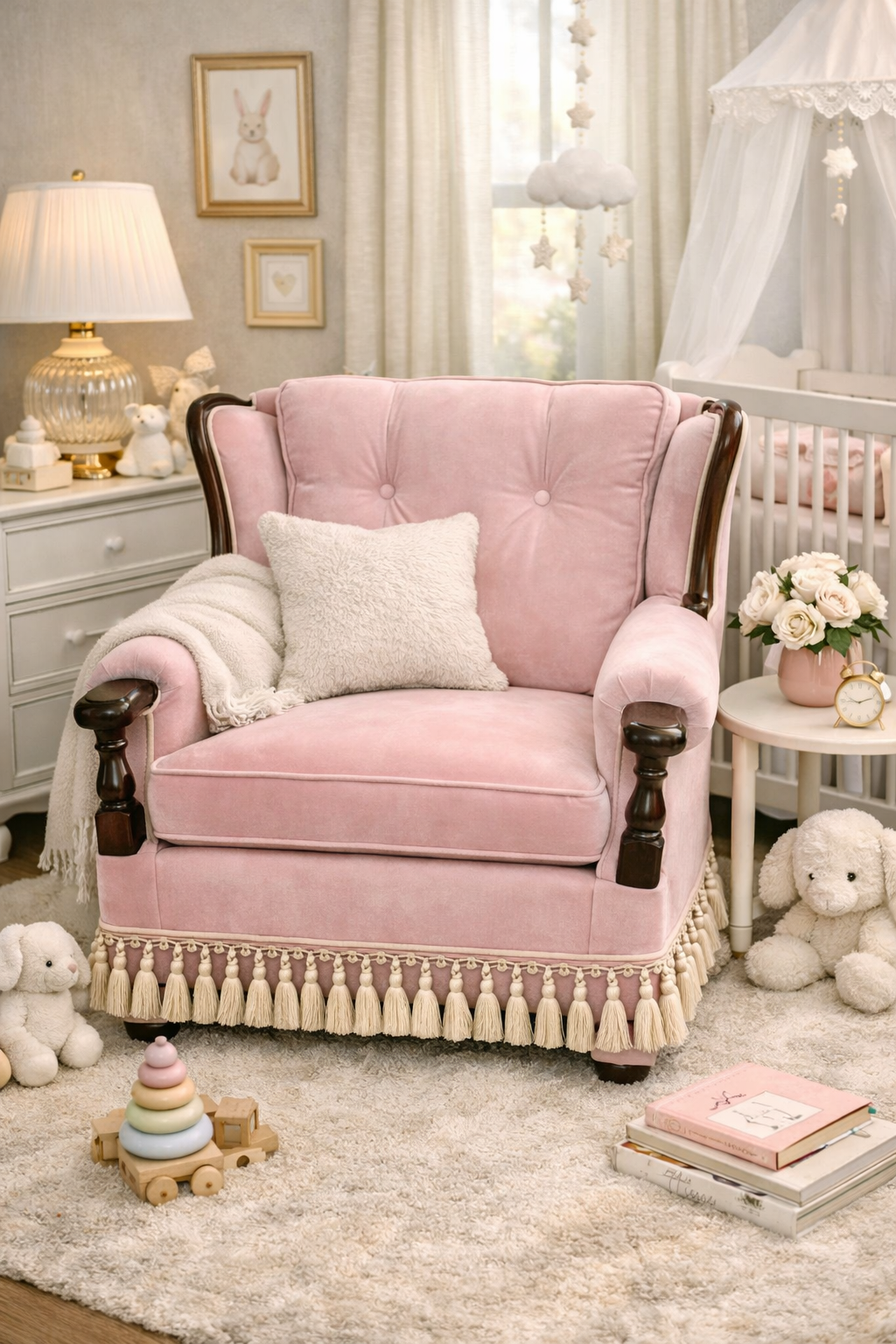 Customizable French Provincial–inspired Wingback Armchair