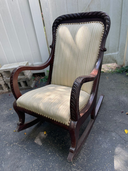 Customizable Vintage Carved Wood Rocking Chair