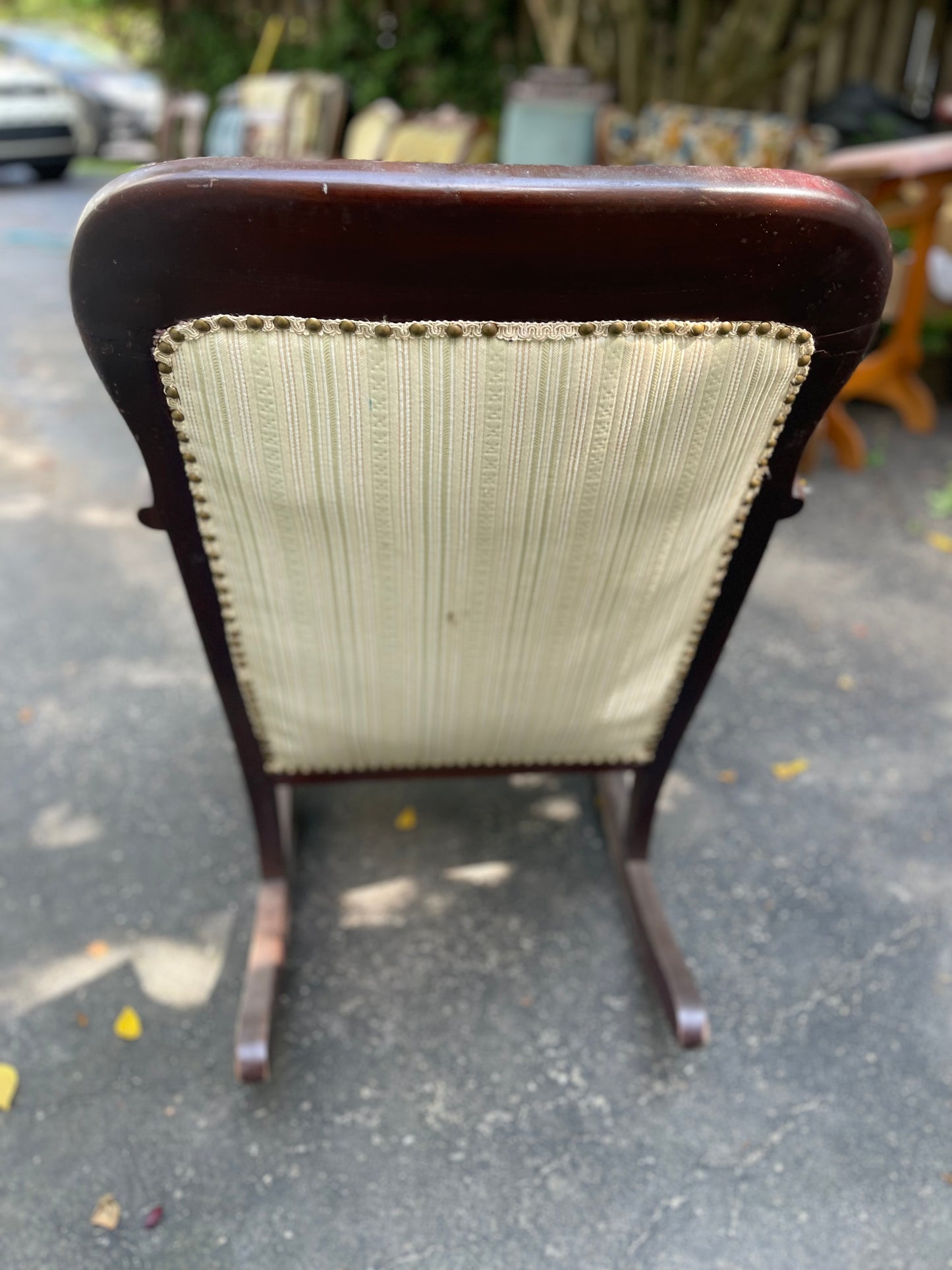 Customizable Vintage Carved Wood Rocking Chair