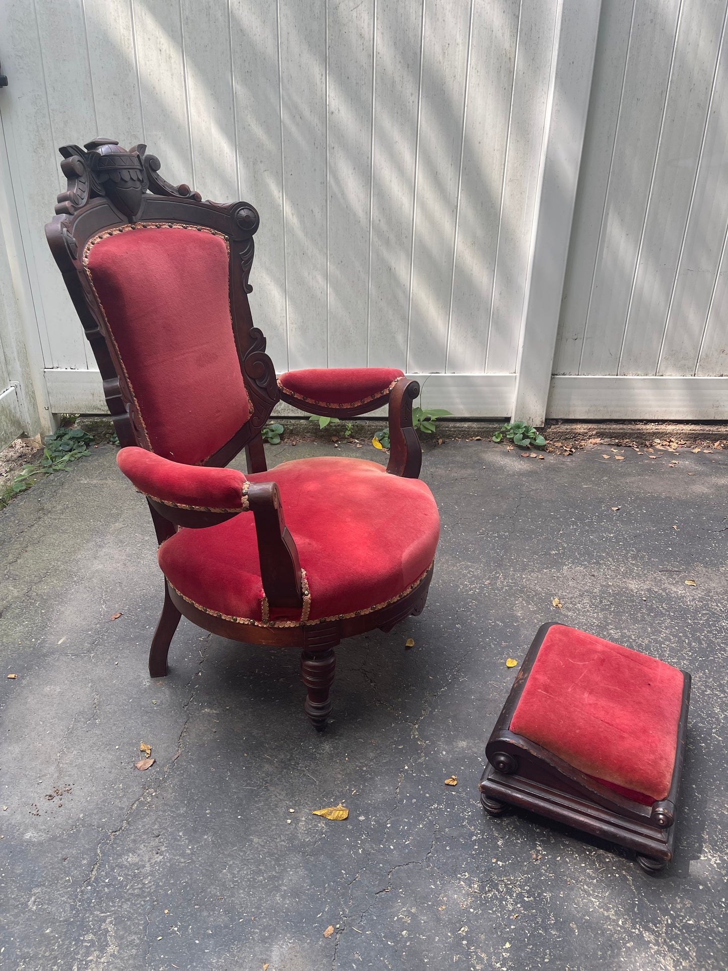 Customizable Renaissance Revival Walnut Armchair with Matching Ottoman