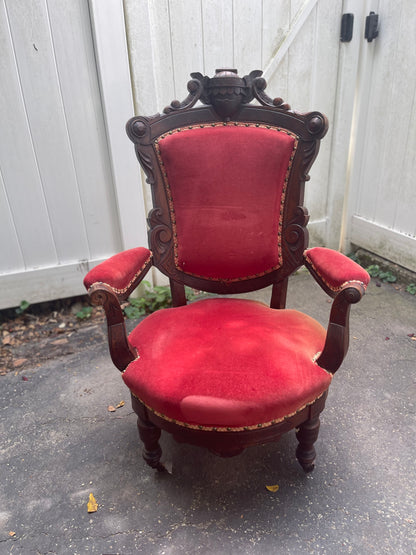 Customizable Renaissance Revival Walnut Armchair with Matching Ottoman