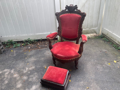 Customizable Renaissance Revival Walnut Armchair with Matching Ottoman