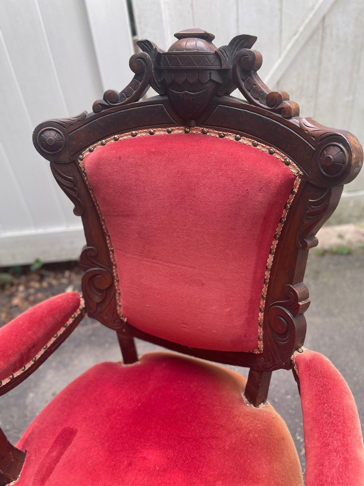 Customizable Renaissance Revival Walnut Armchair with Matching Ottoman