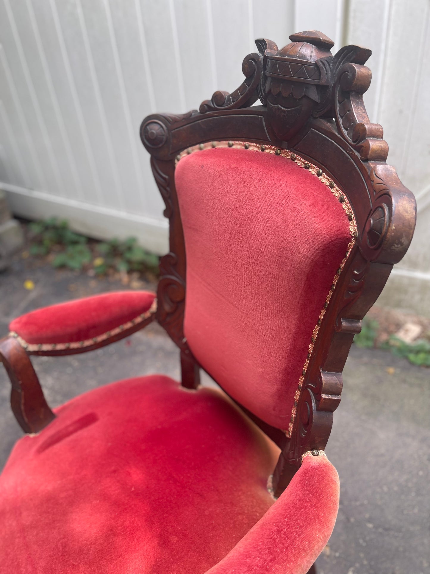 Customizable Renaissance Revival Walnut Armchair with Matching Ottoman