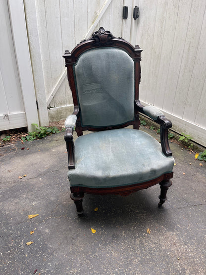 Customizable Antique Victorian High-Back Armchair on Casters