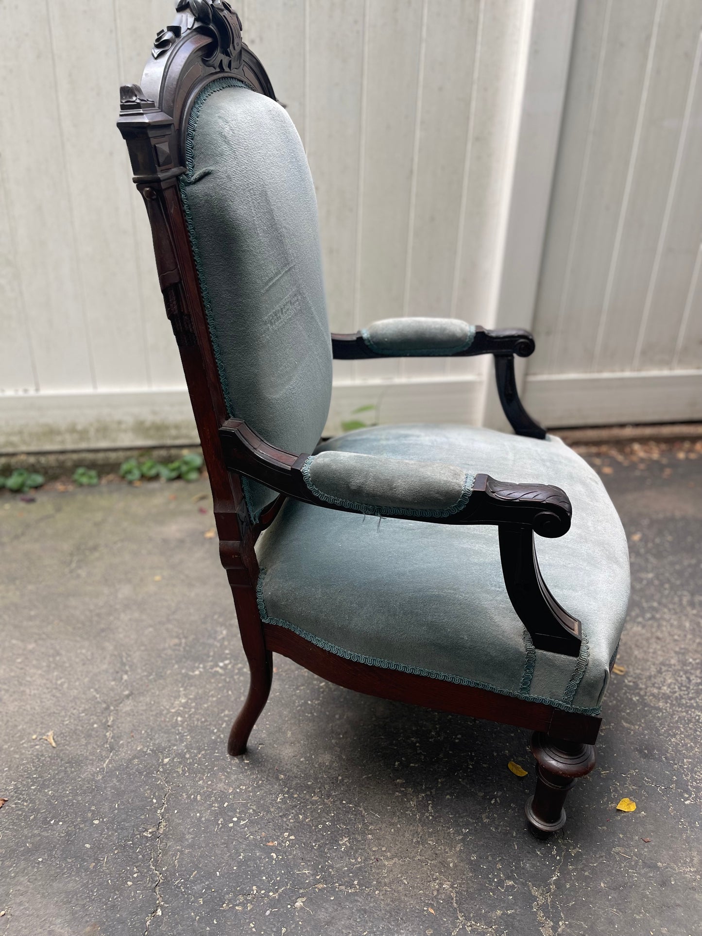 Customizable Antique Victorian High-Back Armchair on Casters
