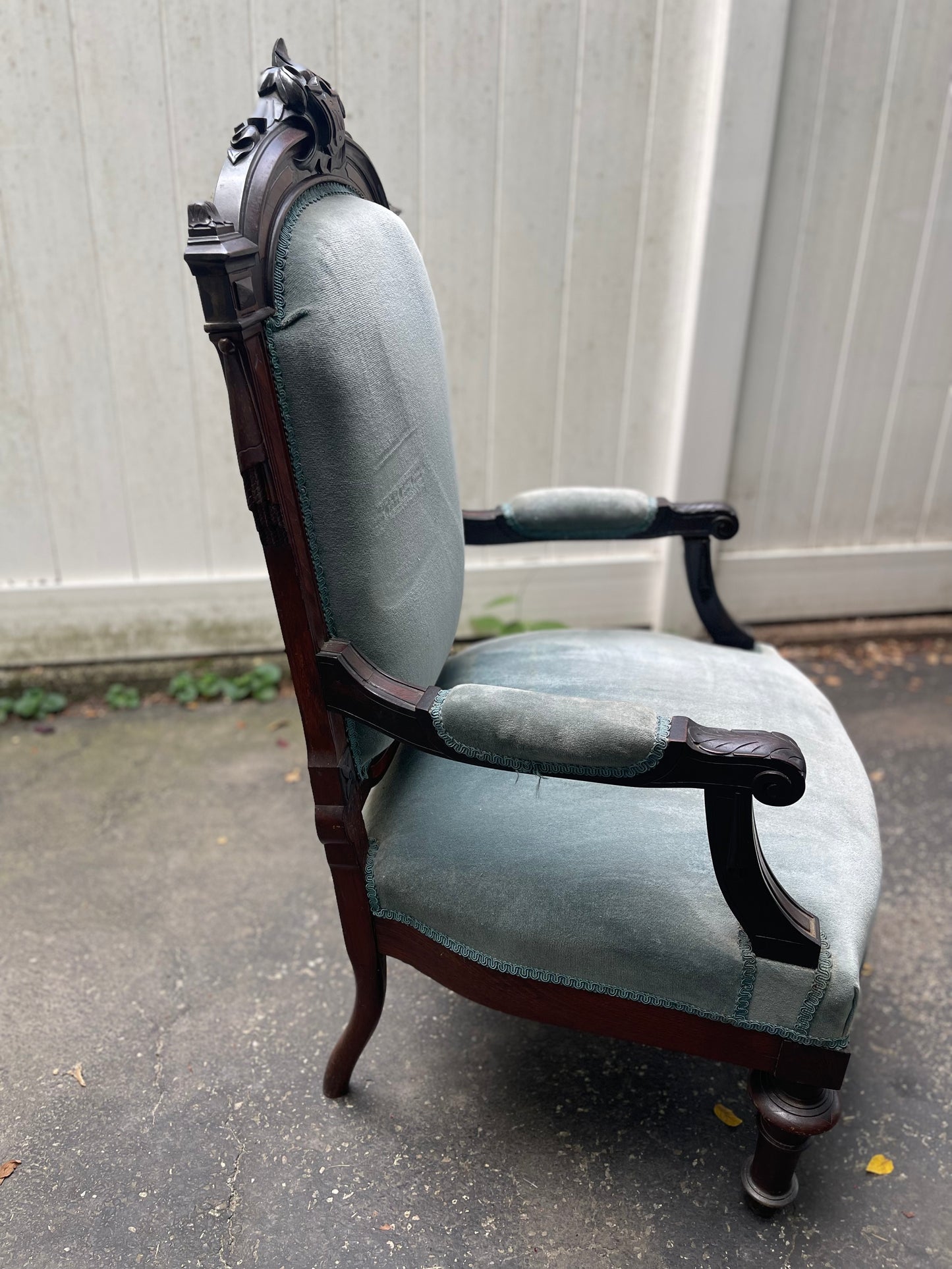 Customizable Antique Victorian High-Back Armchair on Casters