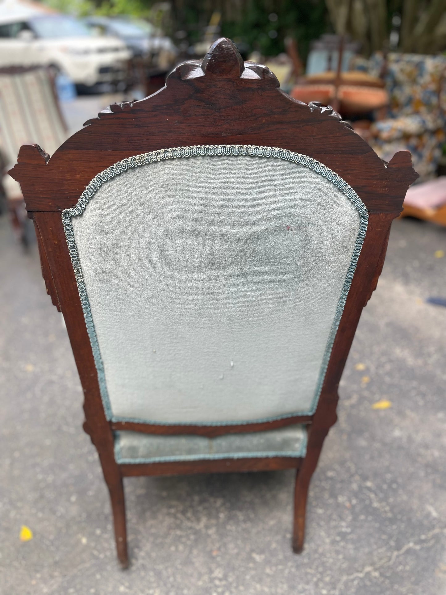 Customizable Antique Victorian High-Back Armchair on Casters