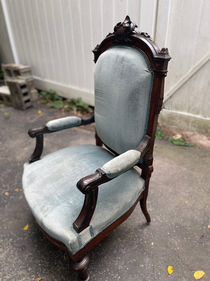 Customizable Antique Victorian High-Back Armchair on Casters