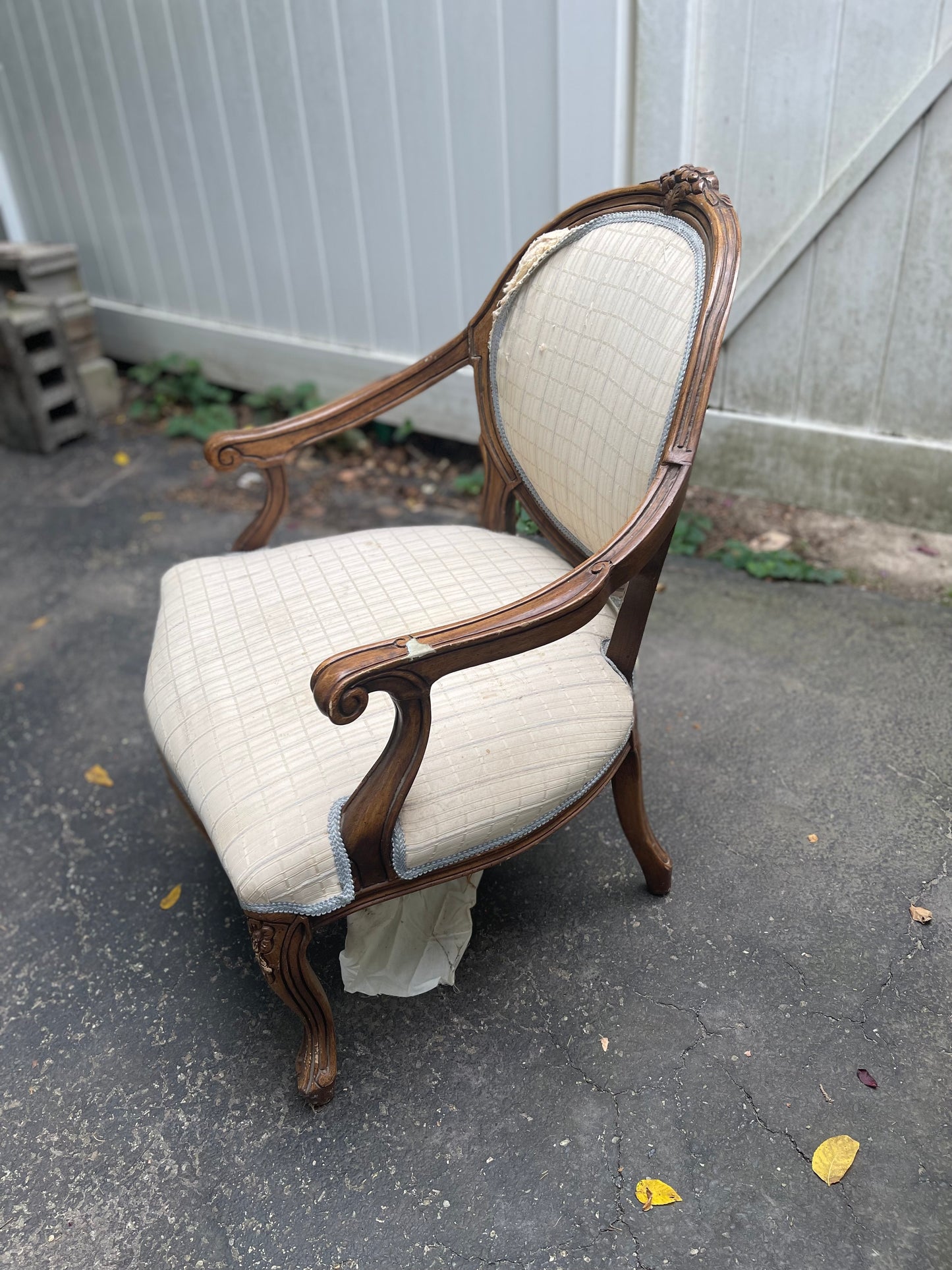 Customizable French Provincial Medallion Back Armchair