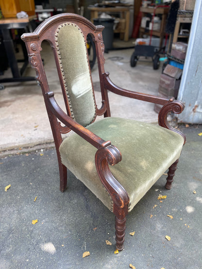 Customizable Antique Open-Arm Parlor Chair