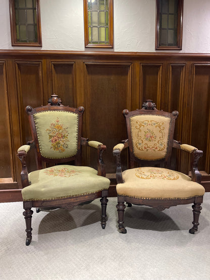 Customizable Pair of Victorian Renaissance Revival Parlor Chairs