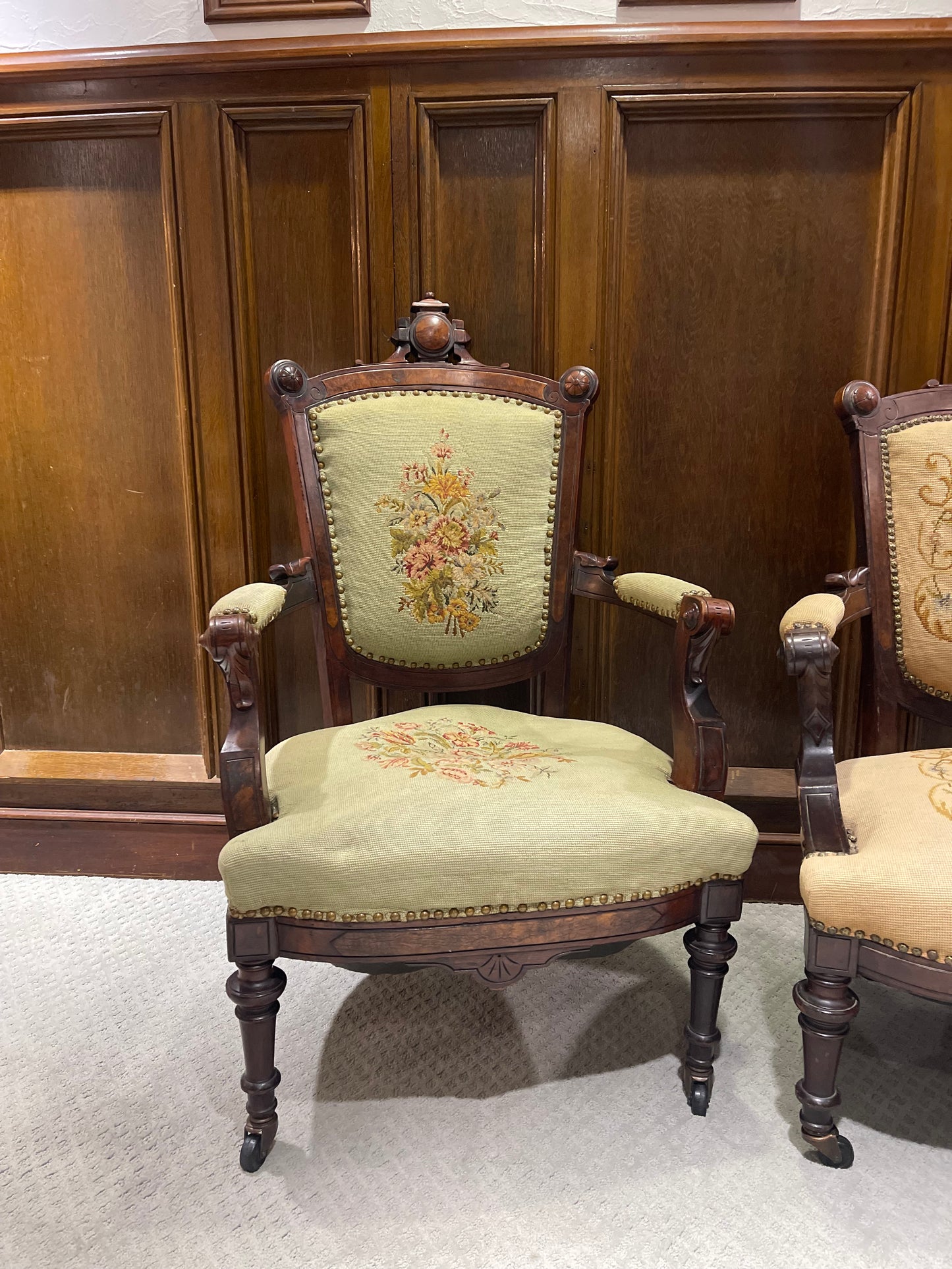 Customizable Pair of Victorian Renaissance Revival Parlor Chairs
