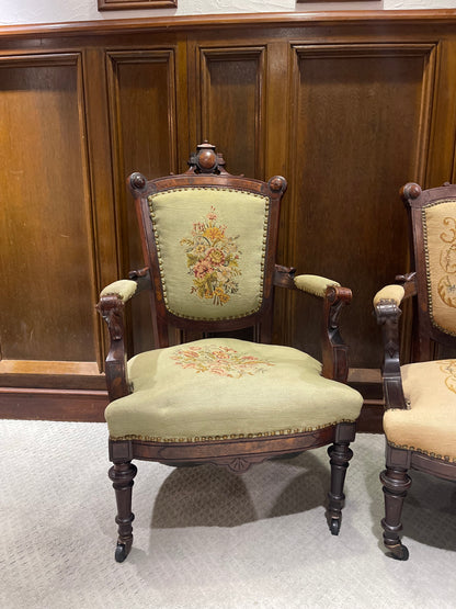 Customizable Pair of Victorian Renaissance Revival Parlor Chairs