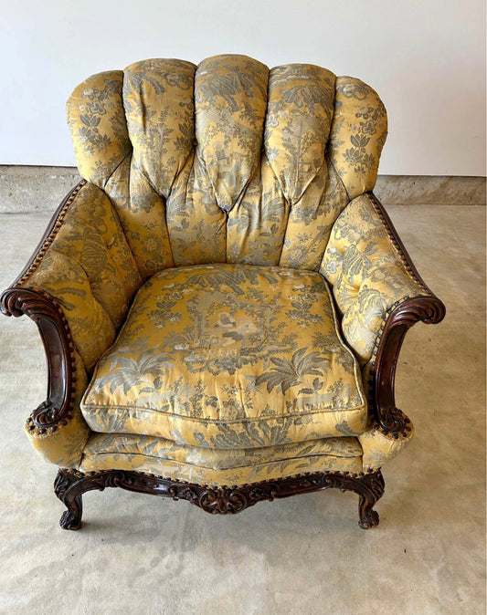 Customizable Louis XV Style Channel Back Bergere Armchair