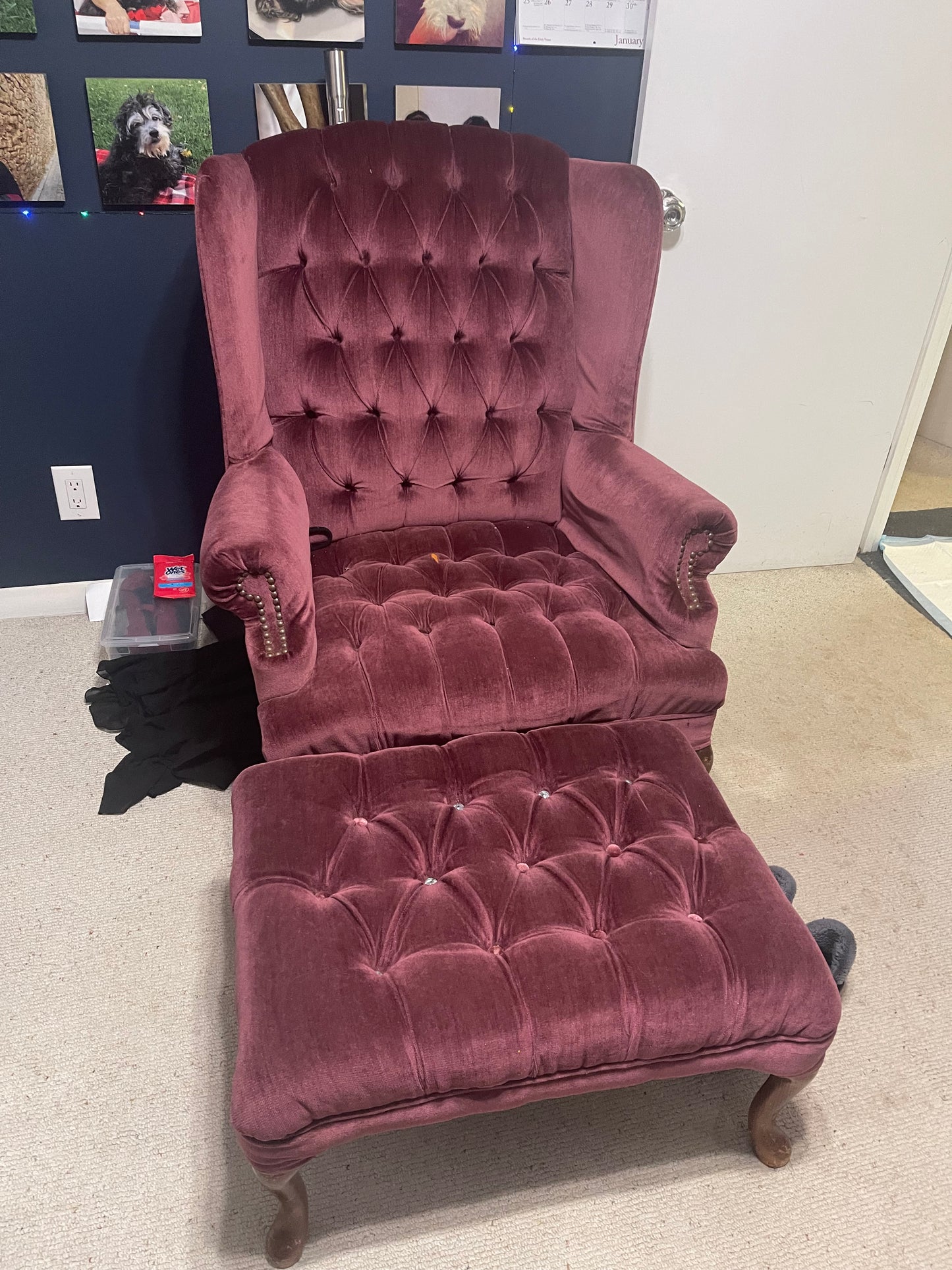 Customizable Vintage Tufted Wingback Chair with Ottoman