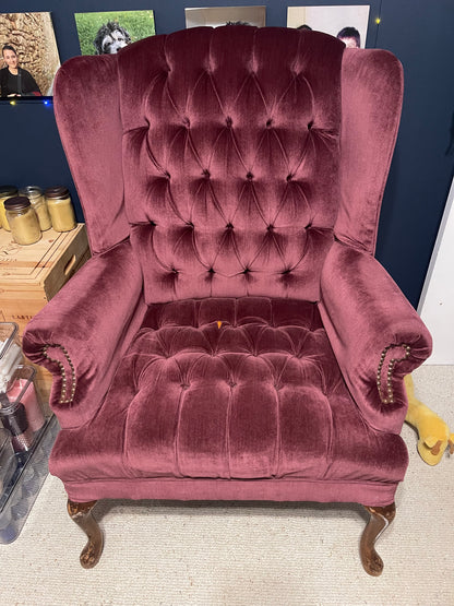 Customizable Vintage Tufted Wingback Chair with Ottoman