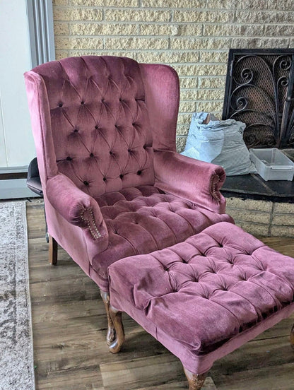 Customizable Vintage Tufted Wingback Chair with Ottoman