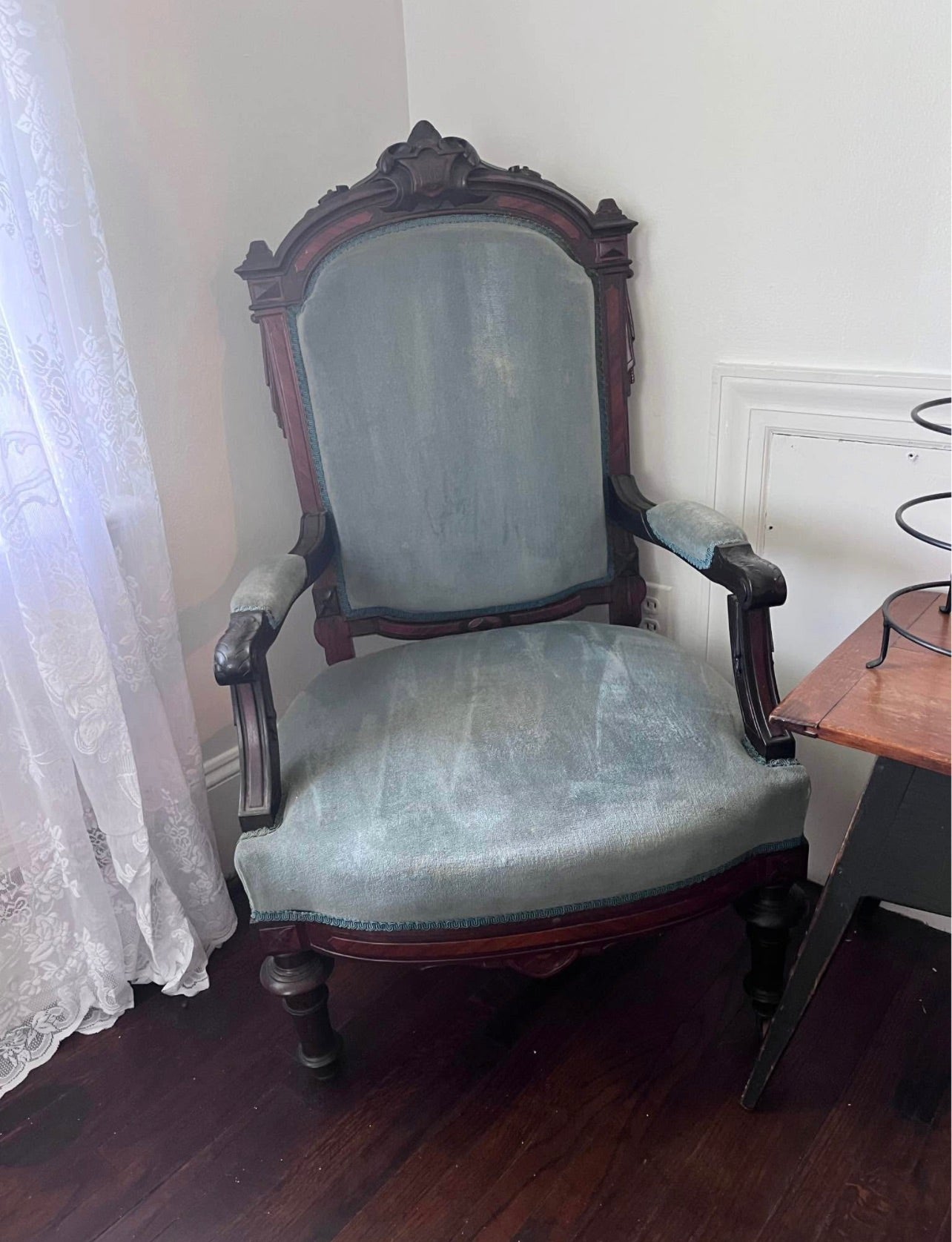 Customizable Antique Victorian High-Back Armchair on Casters