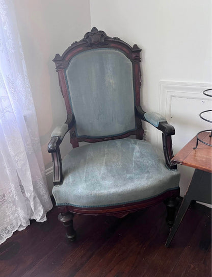 Customizable Antique Victorian High-Back Armchair on Casters