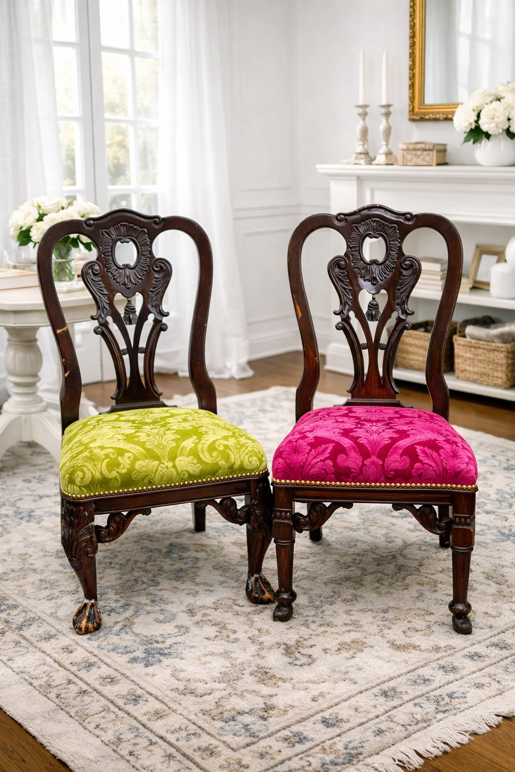 Customizable Pair of Chippendale Style Dining Chairs
