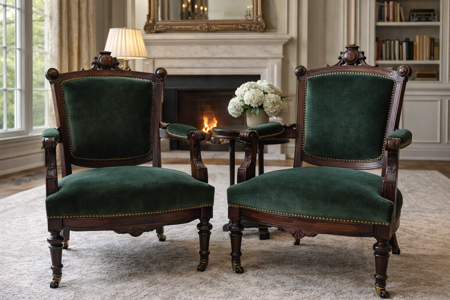 Customizable Pair of Victorian Renaissance Revival Parlor Chairs