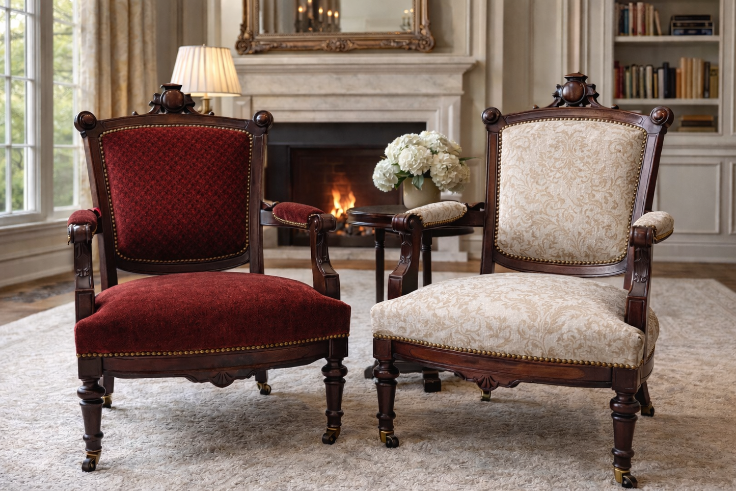 Customizable Pair of Victorian Renaissance Revival Parlor Chairs