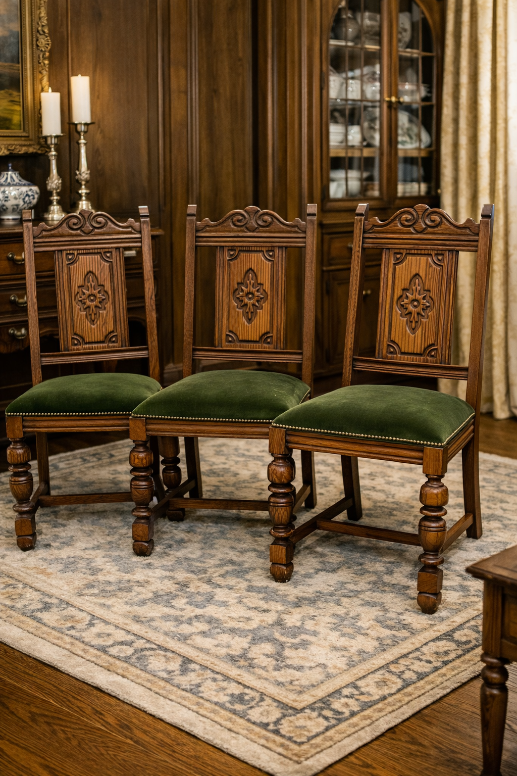 Customizable Vintage Bernhardt Jacobean Revival Dining Chairs