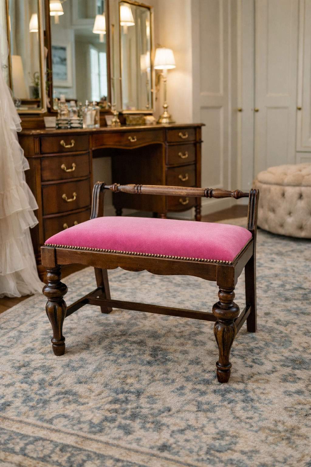 Customizable Victorian Revival Vanity Bench