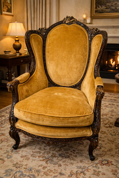 Customizable Victorian Rococo Revival Wingback Chair