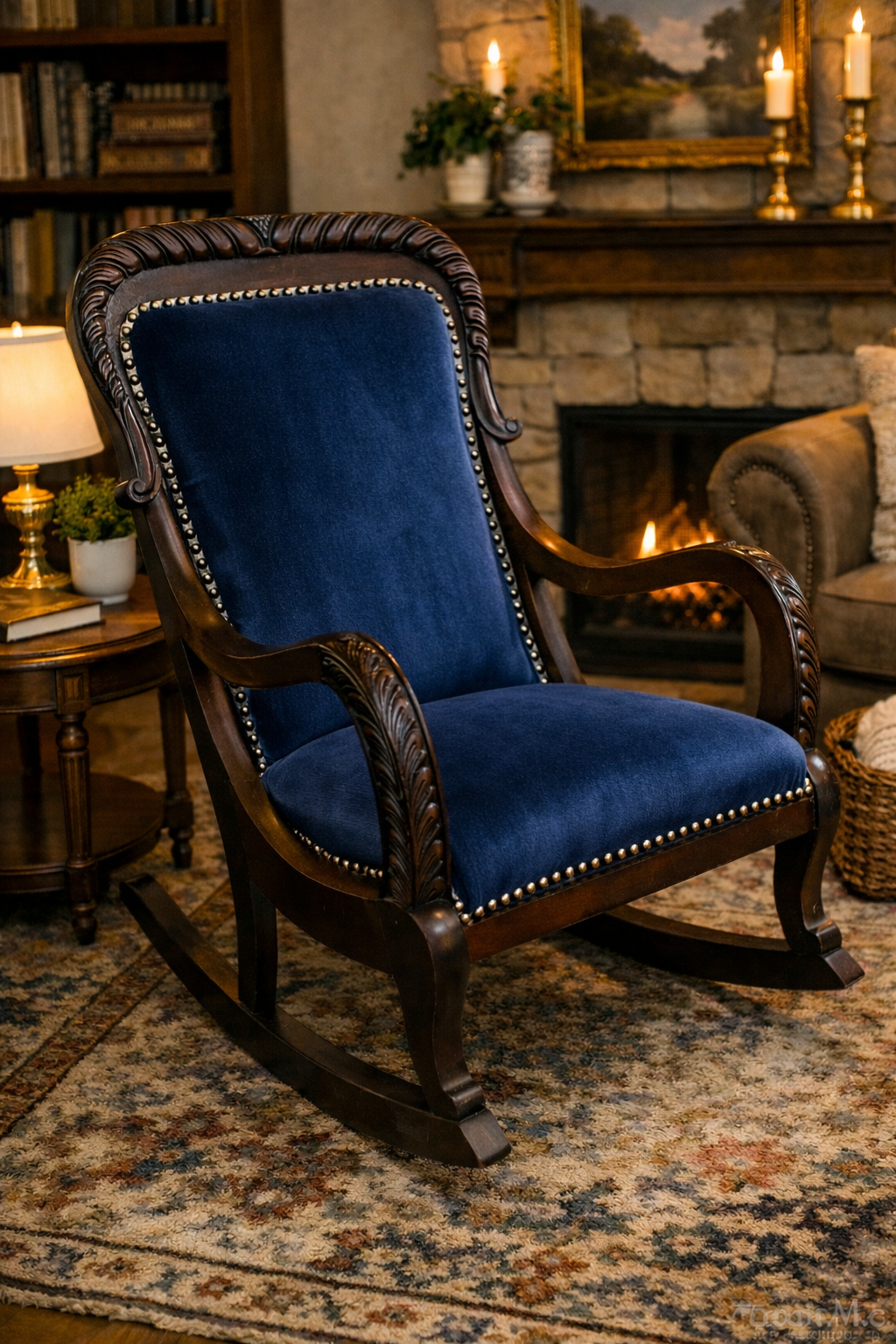 Customizable Vintage Carved Wood Rocking Chair