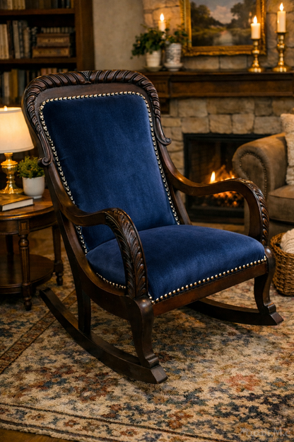 Customizable Vintage Carved Wood Rocking Chair